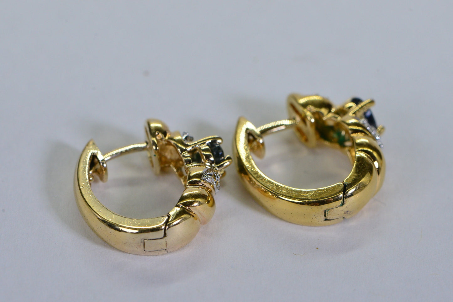 Green Sapphire Diamond Hoop Earrings: 14K Gold Vermeil Sterling Silver