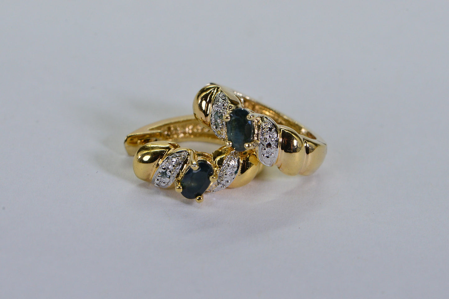Green Sapphire Diamond Hoop Earrings: 14K Gold Vermeil Sterling Silver