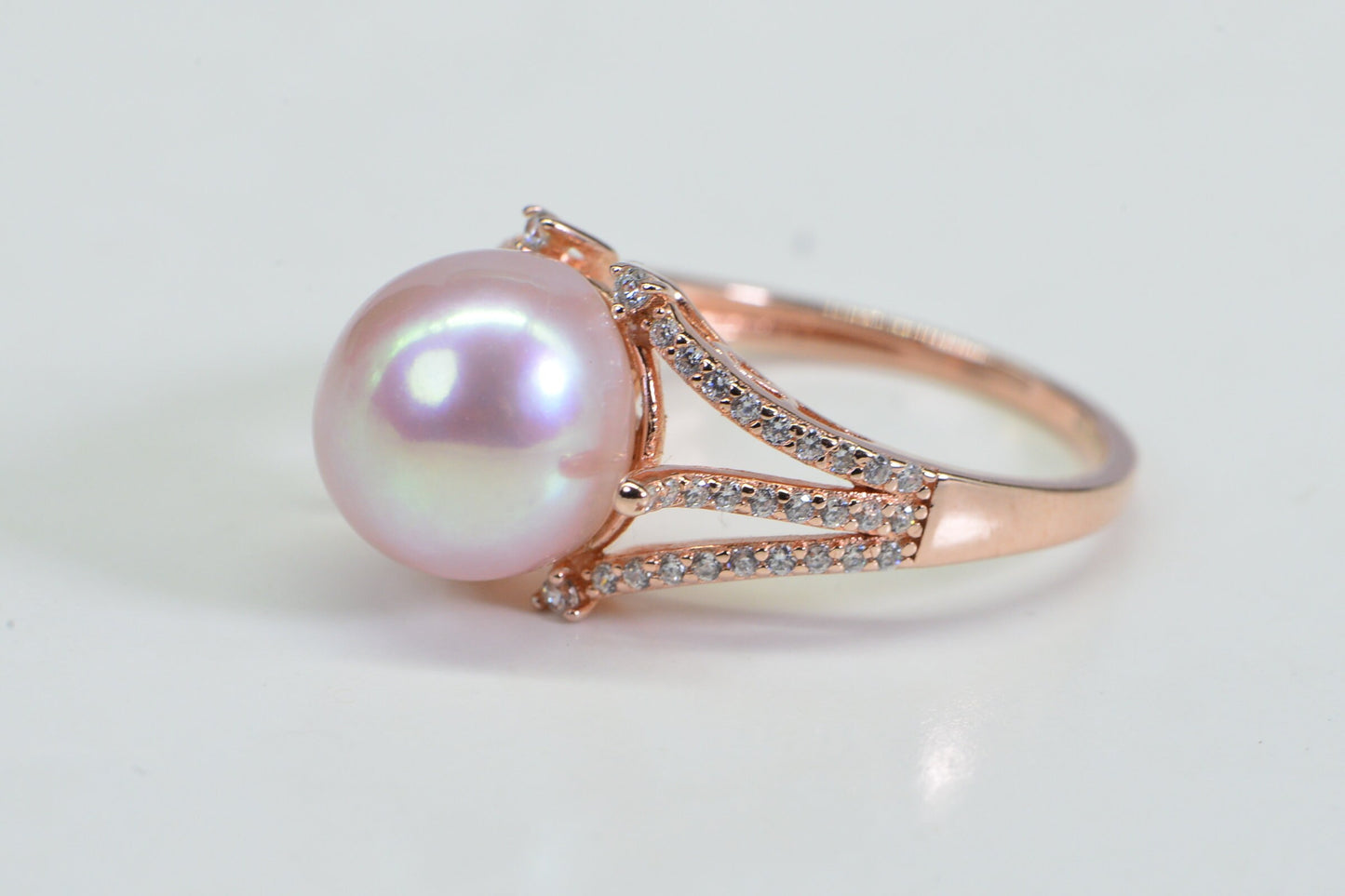 Genuine South Sea Pearl Diamond Simulated Engagement Ring 14K Rose Gold Over Sterling Silver