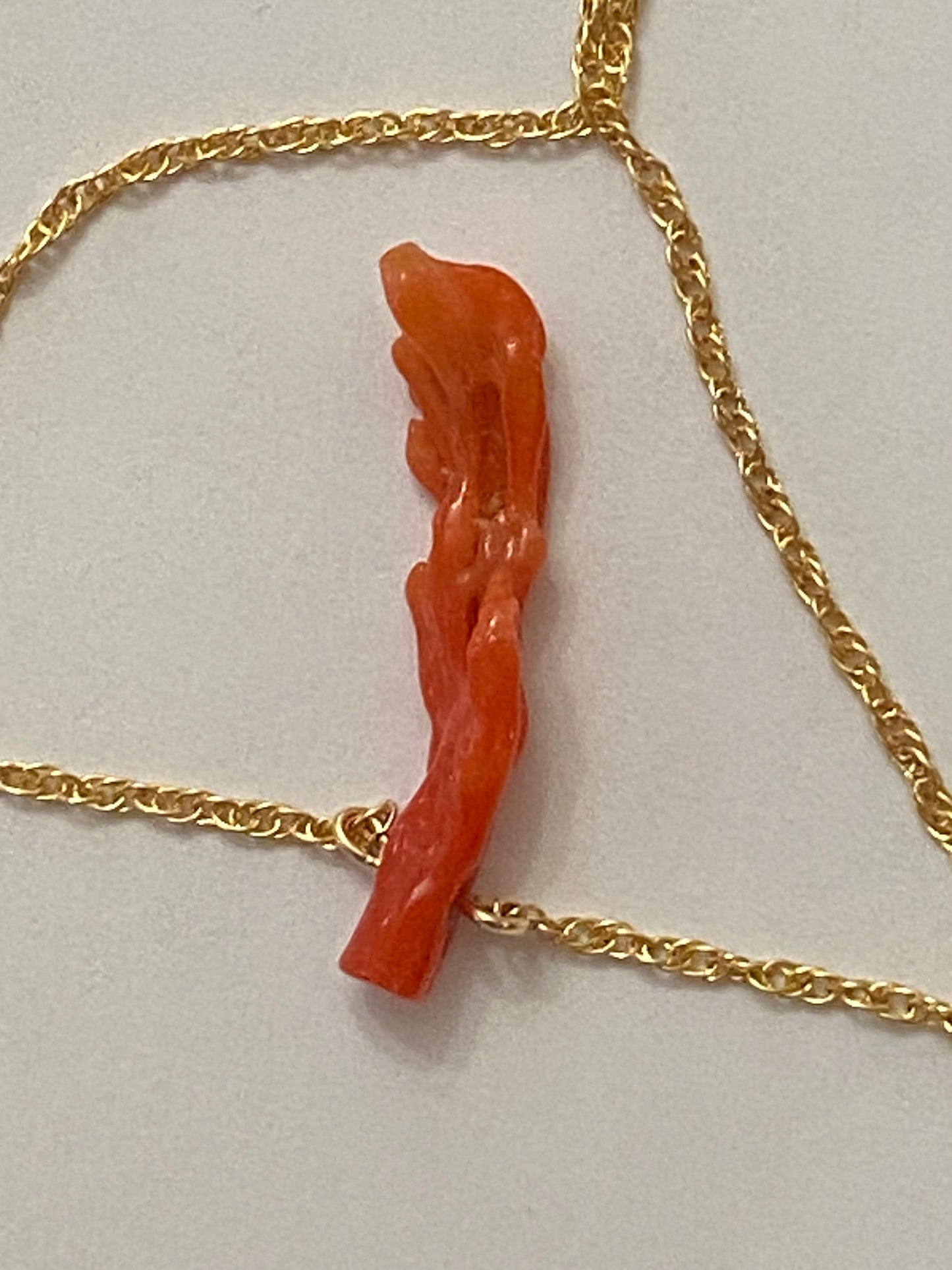 14K Gold Mediterranean Coral Branch Necklace: Red Orange Minimalist Jewelry