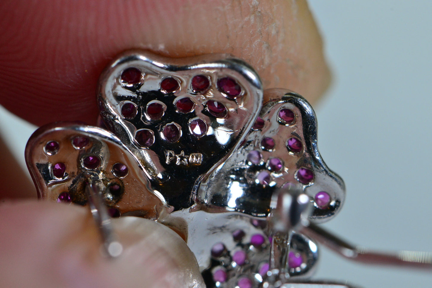 Floral Pink Sapphire Earrings: Diamond Accent, 14K White Gold Over Sterling Silver