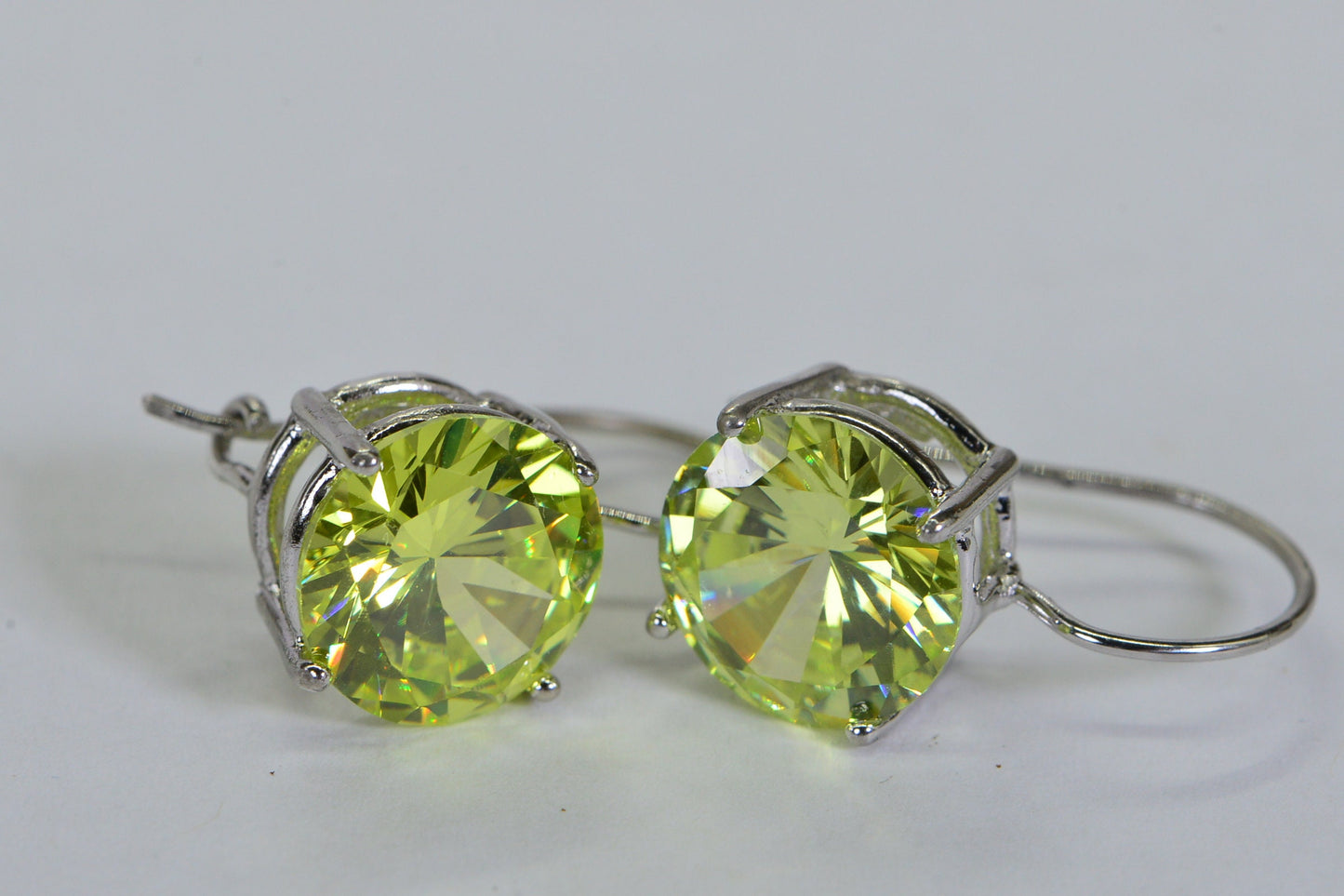 Canary Yellow Cubic Zirconia Sterling Silver Earrings, 11mm Round
