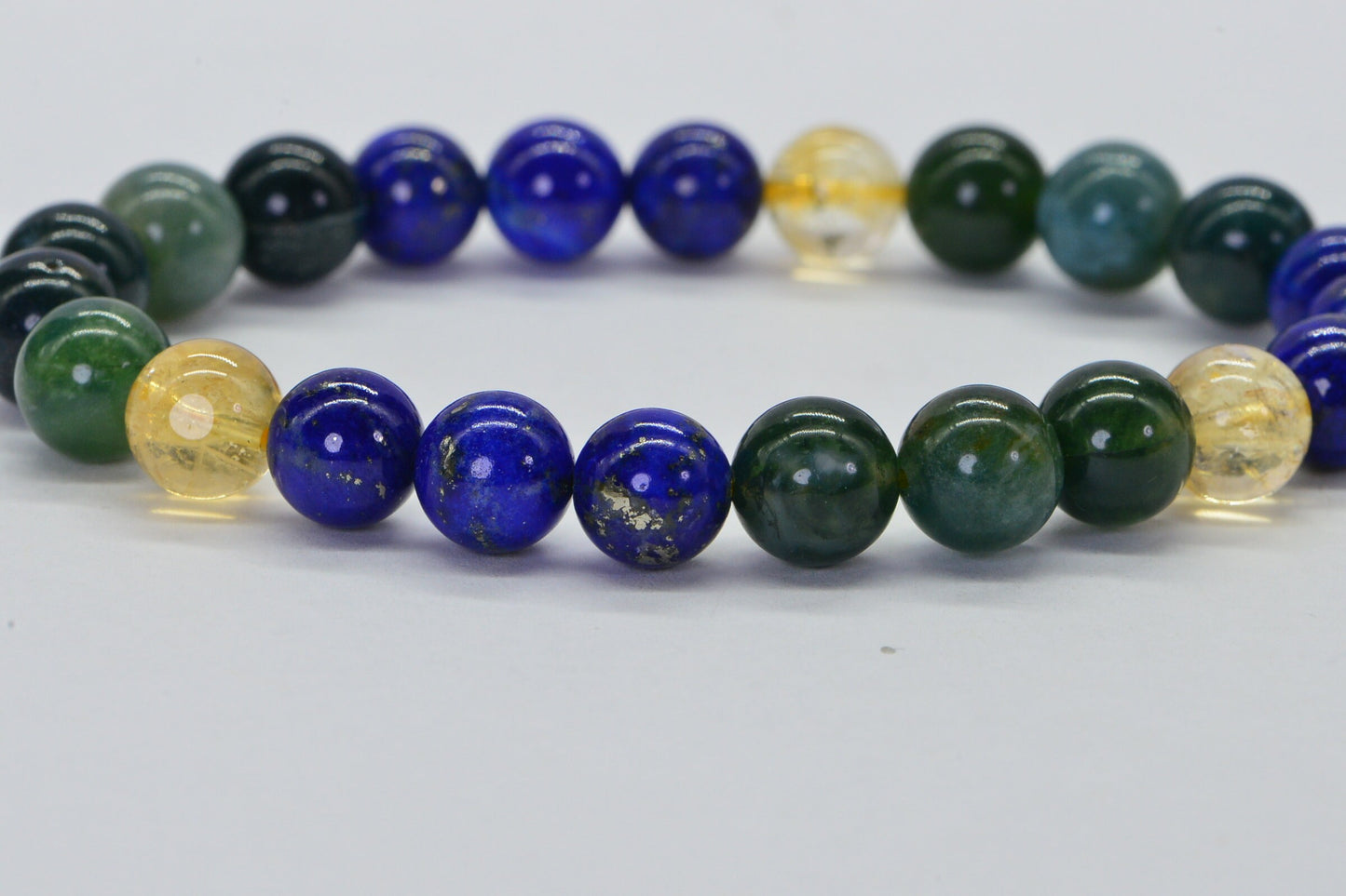 Moss Agate Lapis Citrine Beaded Bracelet: Gemstone Jewelry