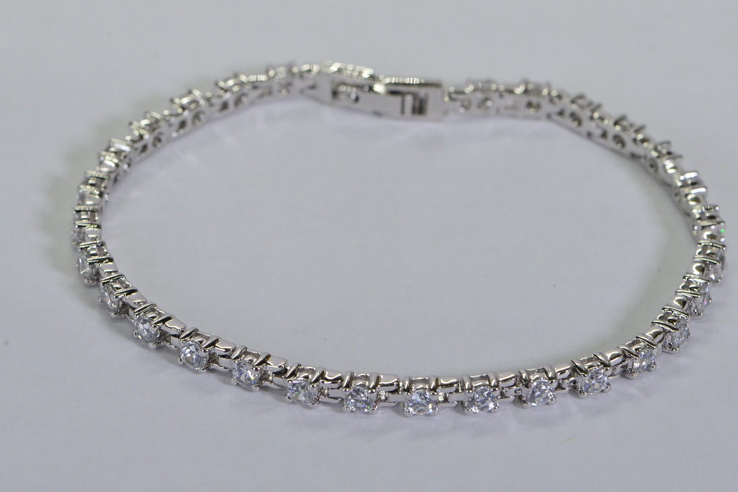 Simulated Diamond Tennis Bracelet, Rhodium over Sterling Silver