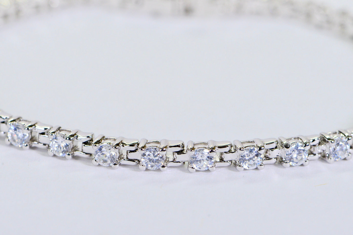 Simulated Diamond Tennis Bracelet, Rhodium over Sterling Silver
