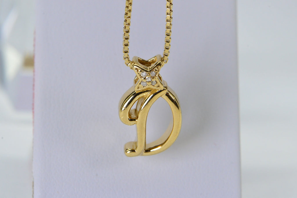 Diamond Letter D Pendant: 14K Gold Vermeil Necklace, April Birthstone