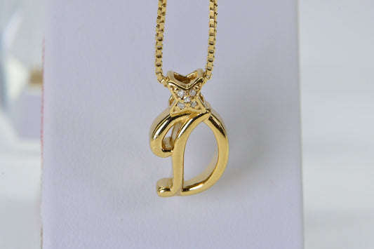 Diamond Letter D Pendant: 14K Gold Vermeil Necklace, April Birthstone