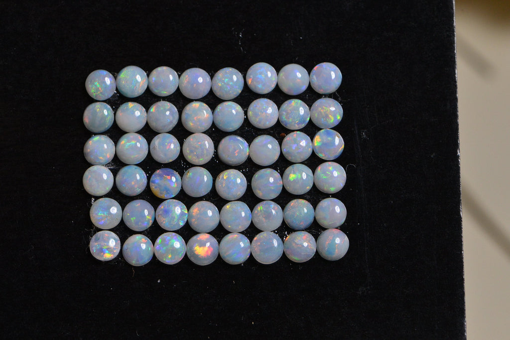 2.5mm Australian White Opal Cabochons: Round Smooth Stones, 5-Stone Lot