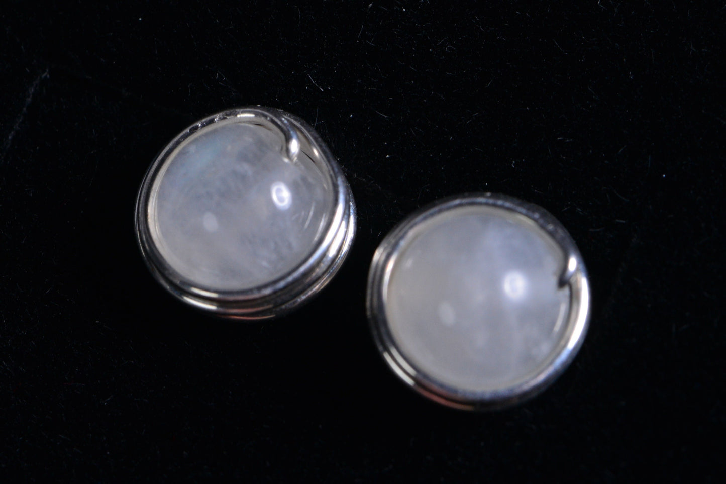 Moonstone Stud Earrings: Wire Wrapped Sterling Silver, 7mm Gemstone