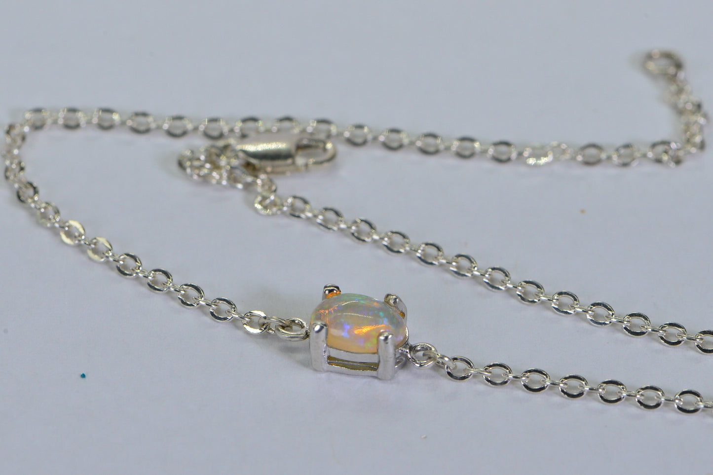 Ethiopian Opal Bracelet: Delicate Sterling Silver Chain, Welo Opal