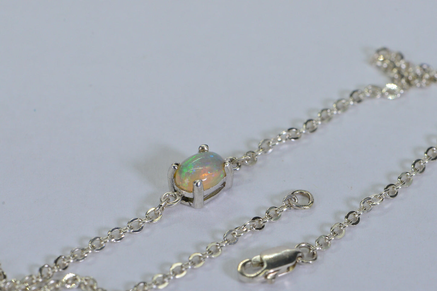 Ethiopian Opal Bracelet: Delicate Sterling Silver Chain, Welo Opal