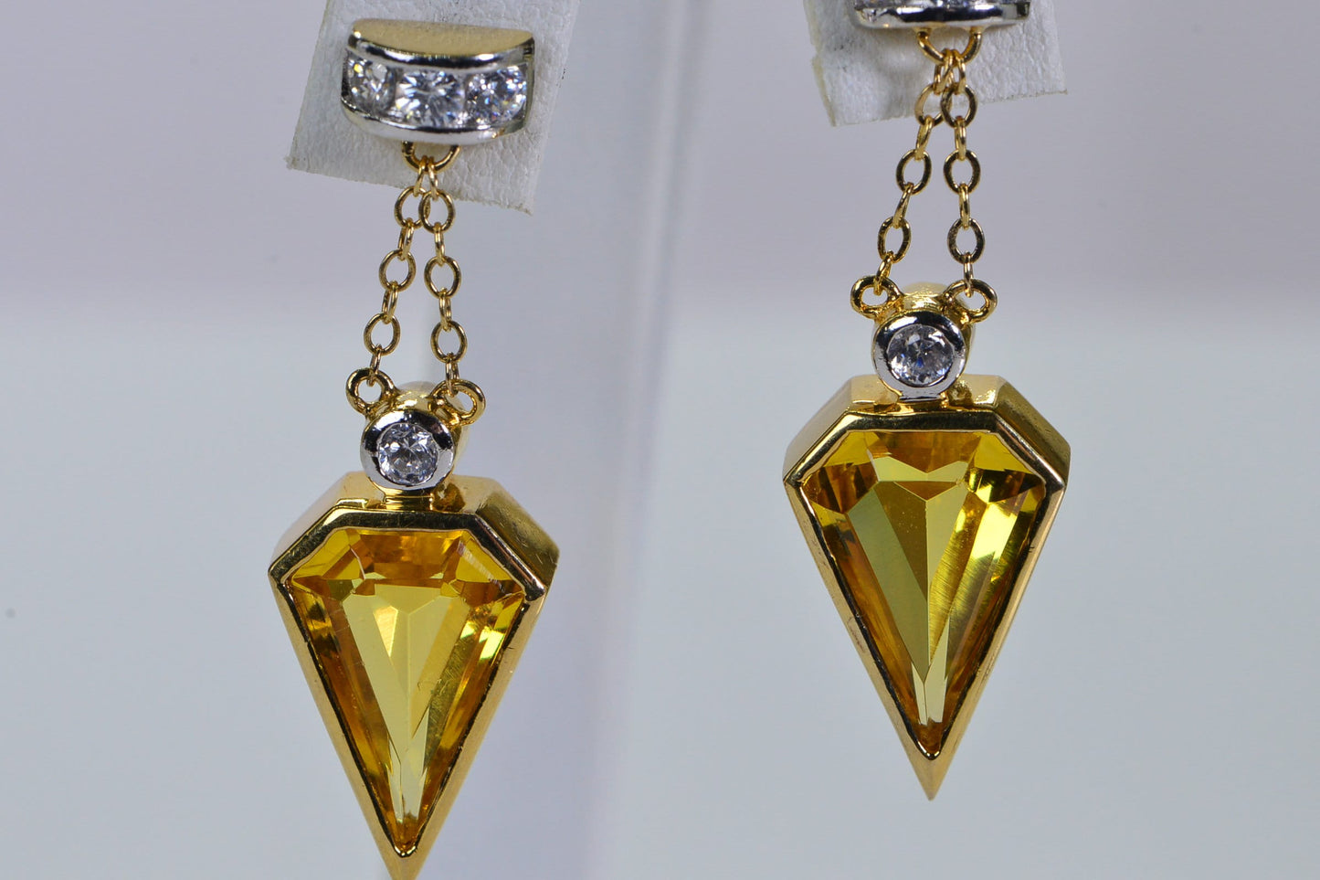 Citrine Triangle Earrings: 14K Gold & Sterling Silver Dangle Earrings