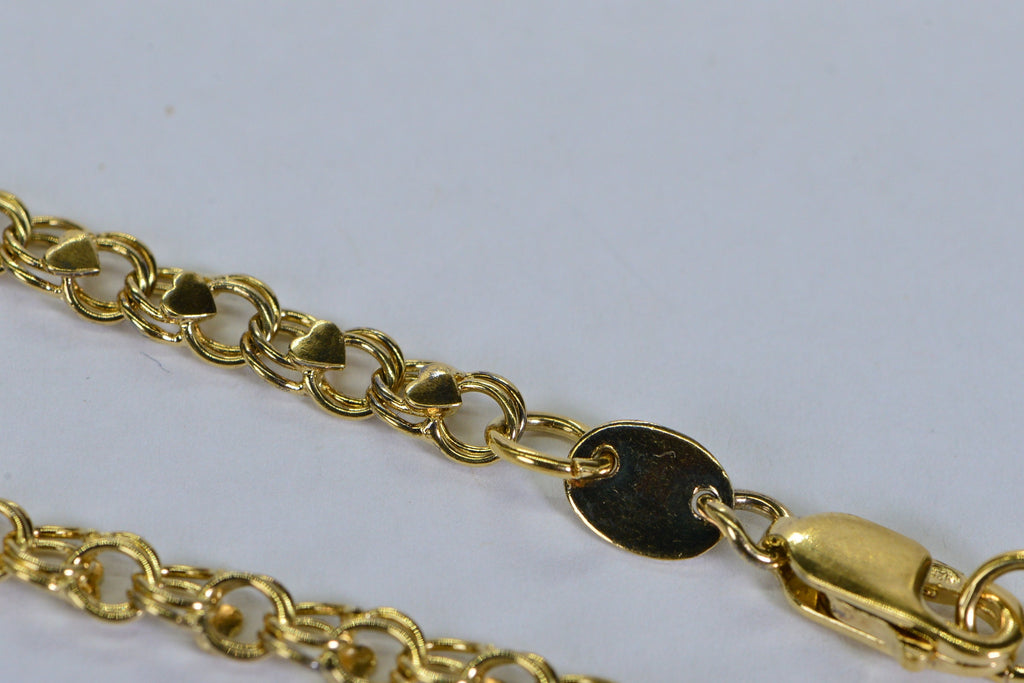 Vintage 14K Gold Vermeil Heart Bracelet - Sterling Silver Triple Link
