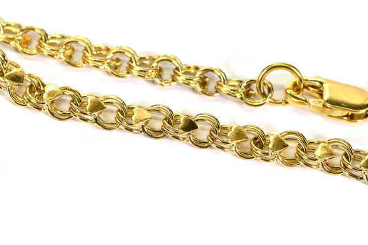 Vintage 14K Gold Vermeil Heart Bracelet - Sterling Silver Triple Link