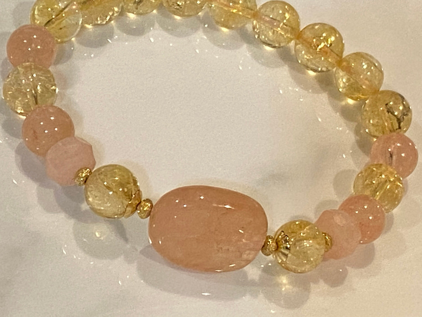 Natural Morganite & Citrine Bracelet: 14K Gold Filled Crystal Healing