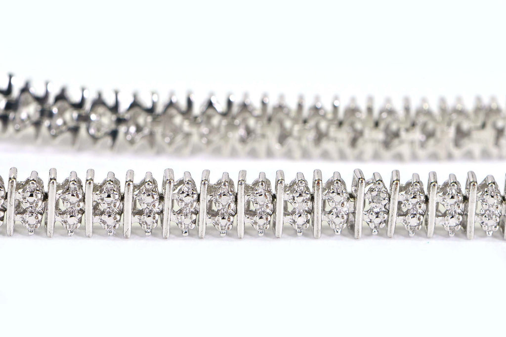 Vintage 14K White Gold Over Sterling Silver Illusion Diamond Tennis Bracelet