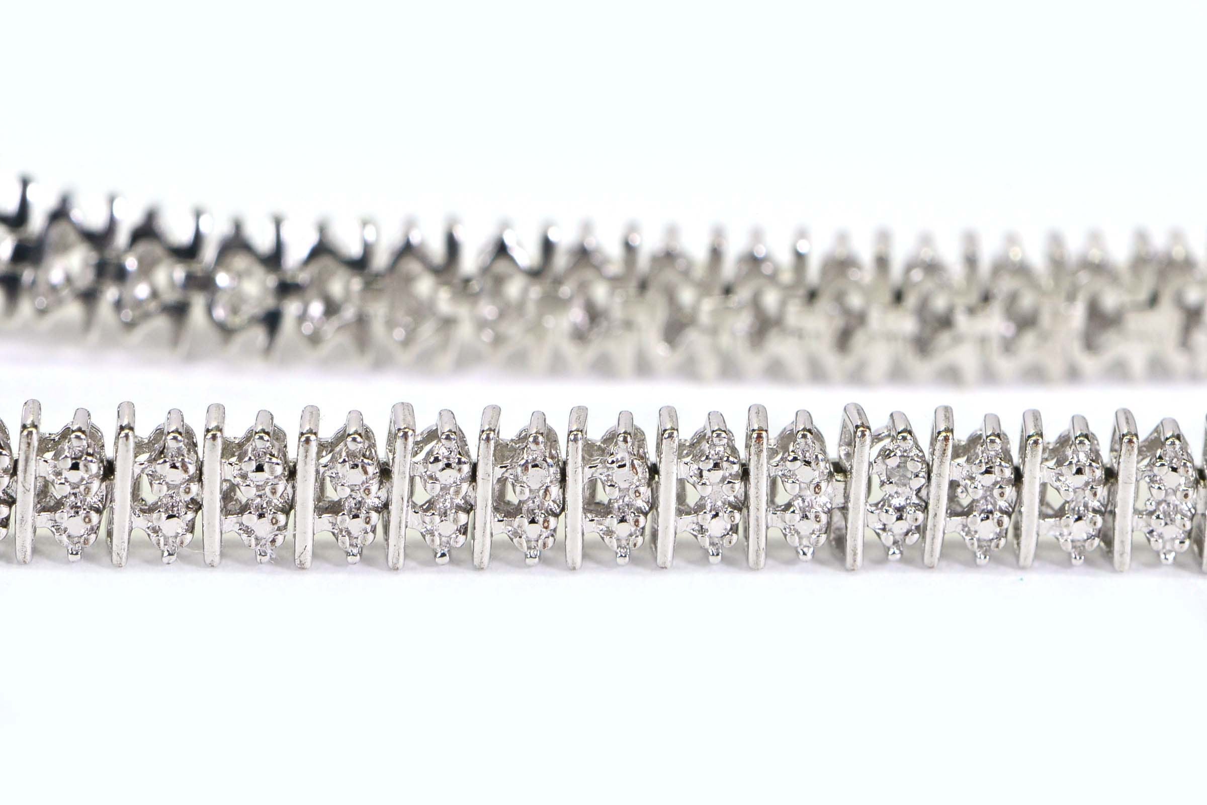 Vintage 14K White Gold Over Sterling Silver Illusion Diamond Tennis Bracelet