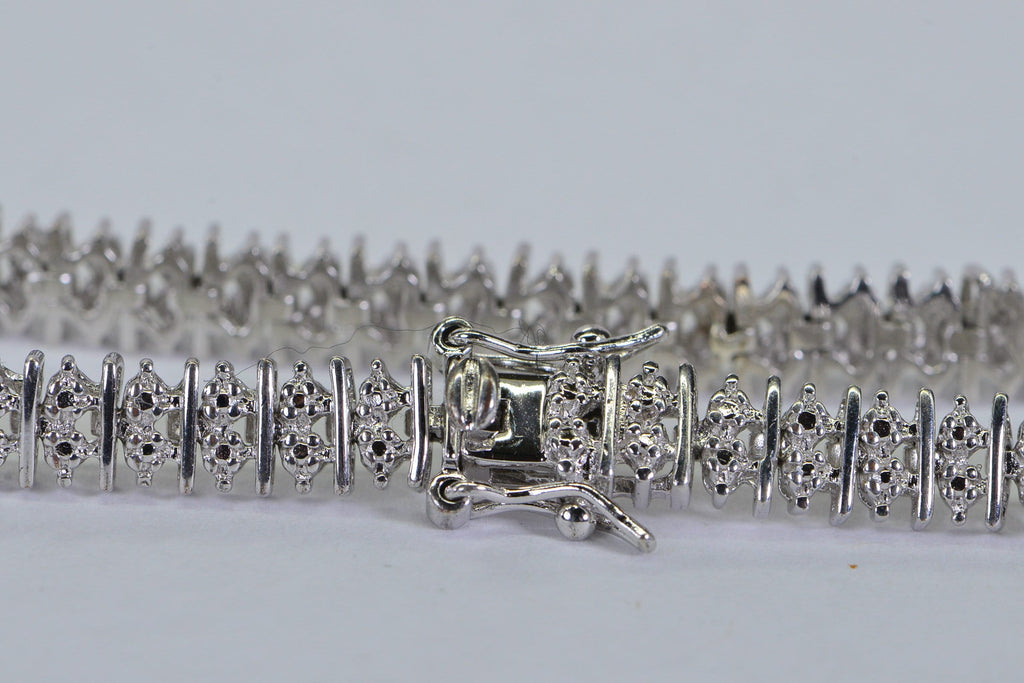 Vintage 14K White Gold Over Sterling Silver Illusion Diamond Tennis Bracelet