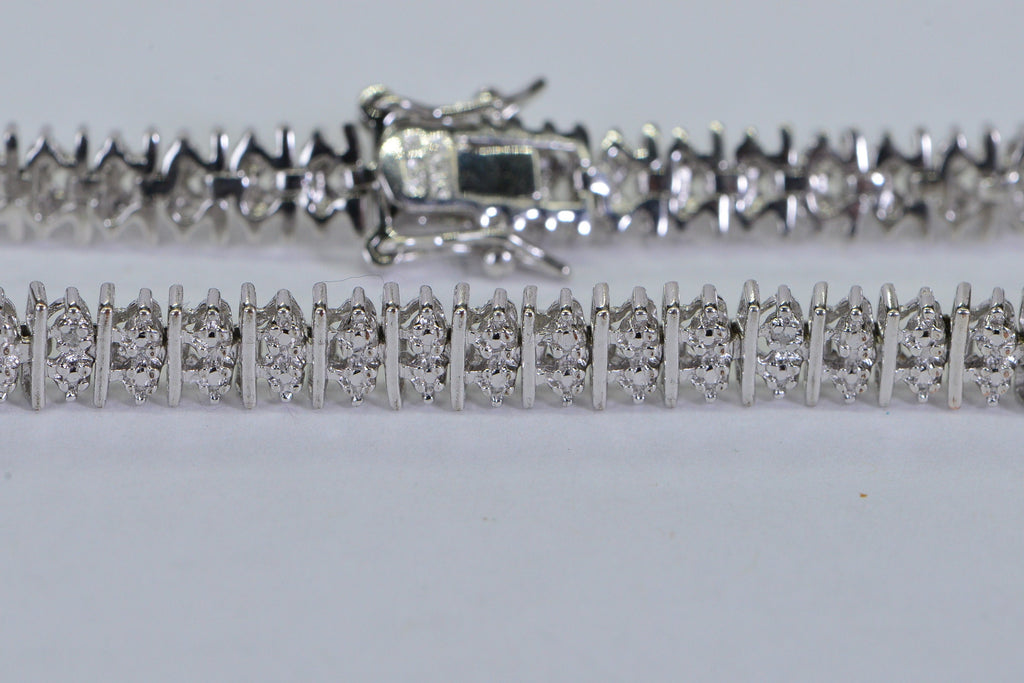 Vintage 14K White Gold Over Sterling Silver Illusion Diamond Tennis Bracelet