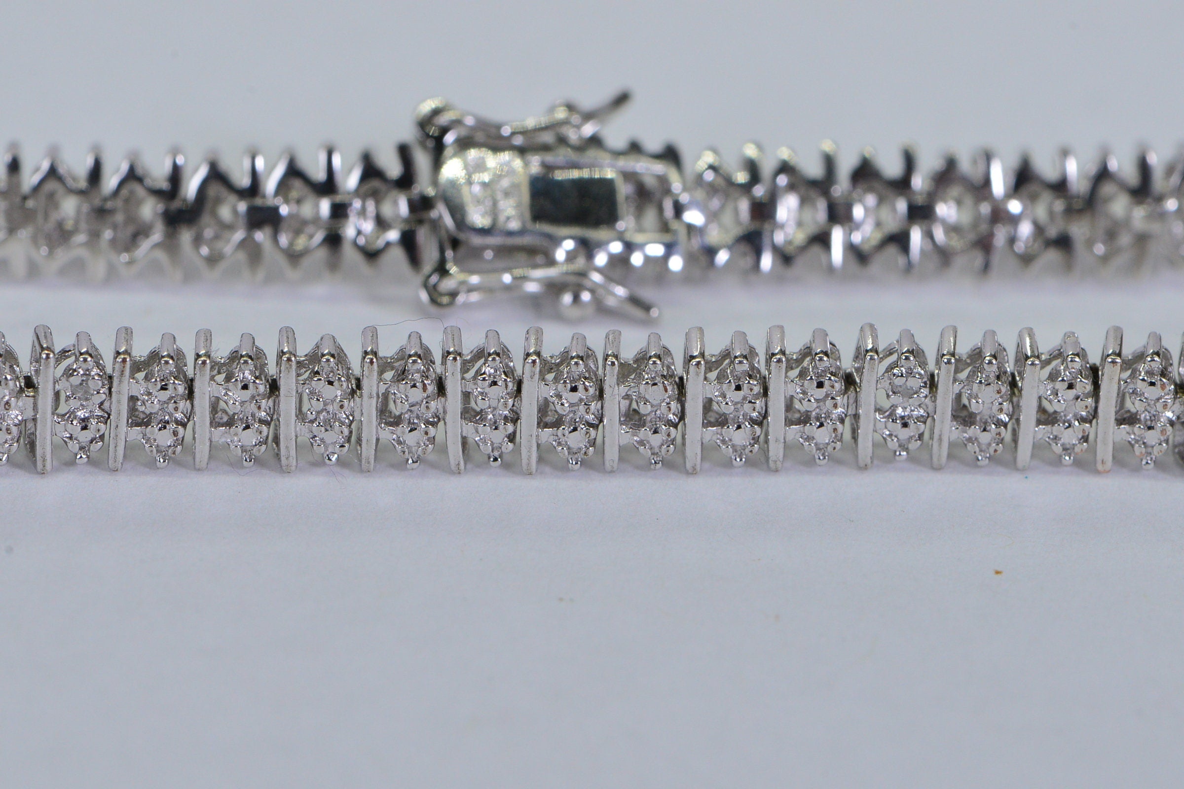 Vintage 14K White Gold Over Sterling Silver Illusion Diamond Tennis Bracelet