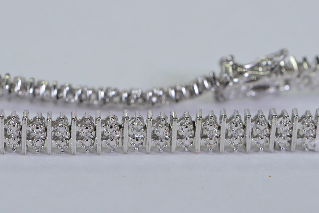 Vintage 14K White Gold Over Sterling Silver Illusion Diamond Tennis Bracelet