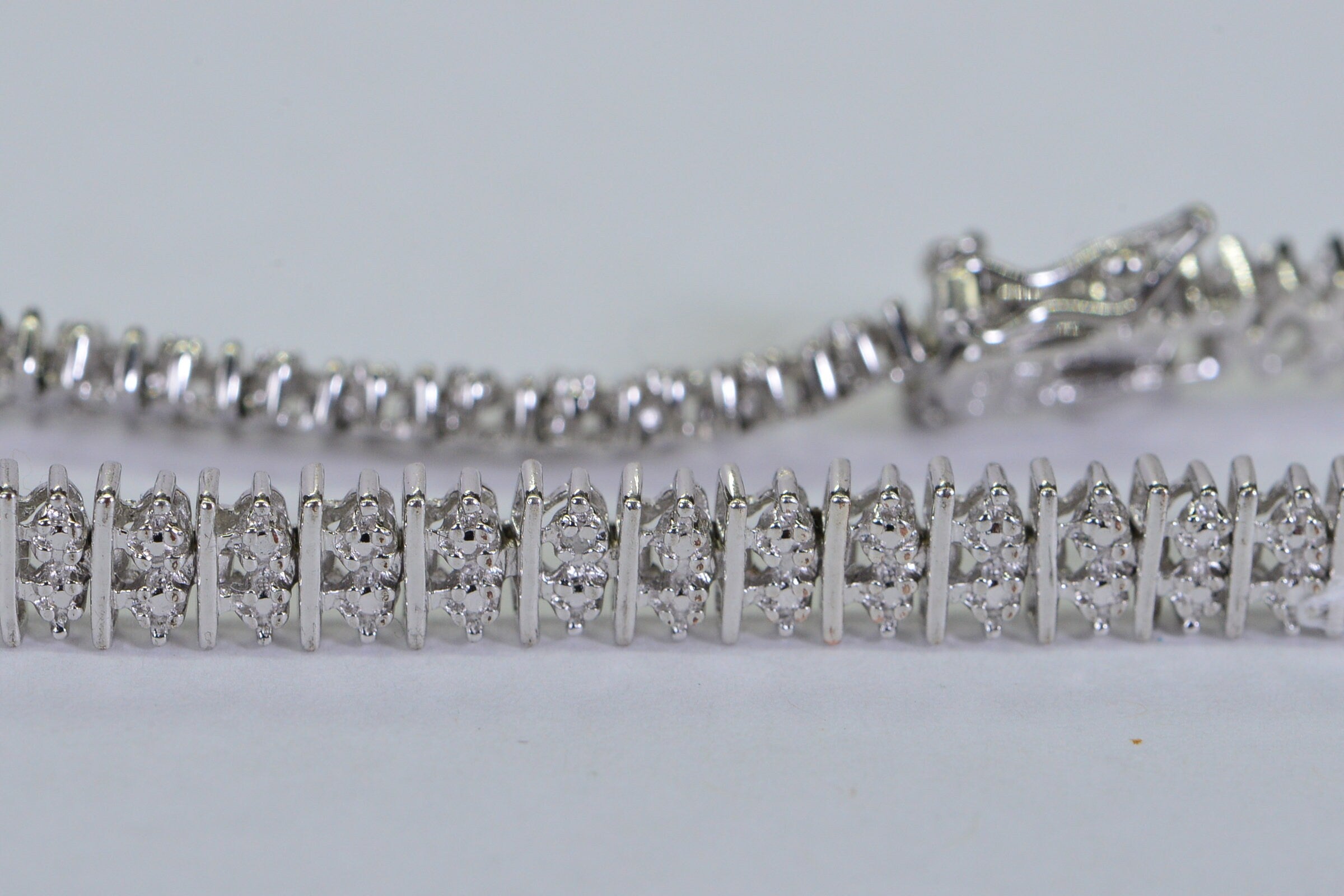 Vintage 14K White Gold Over Sterling Silver Illusion Diamond Tennis Bracelet