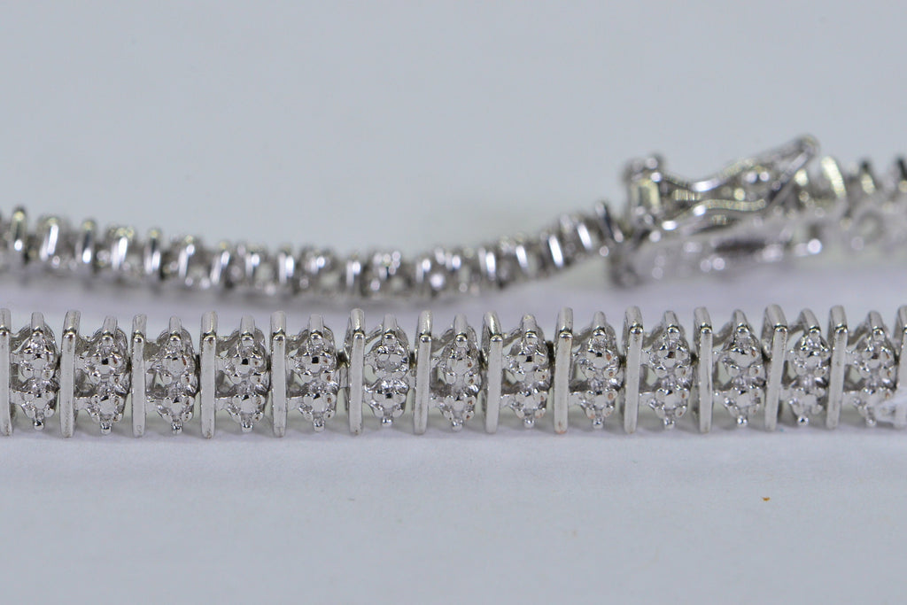 Vintage 14K White Gold Over Sterling Silver Illusion Diamond Tennis Bracelet