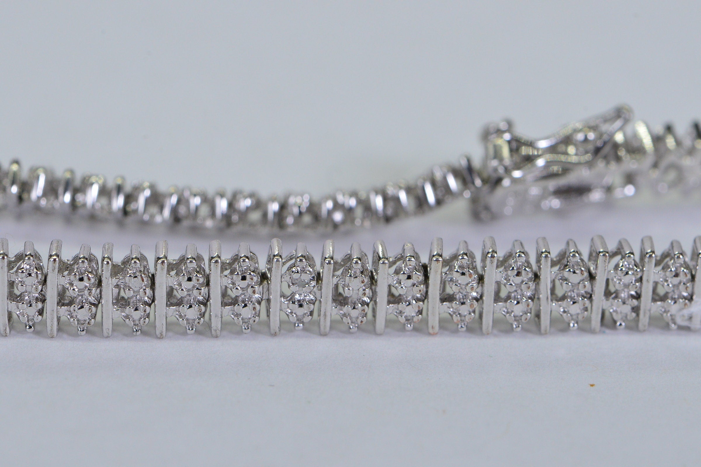 Vintage 14K White Gold Over Sterling Silver Illusion Diamond Tennis Bracelet