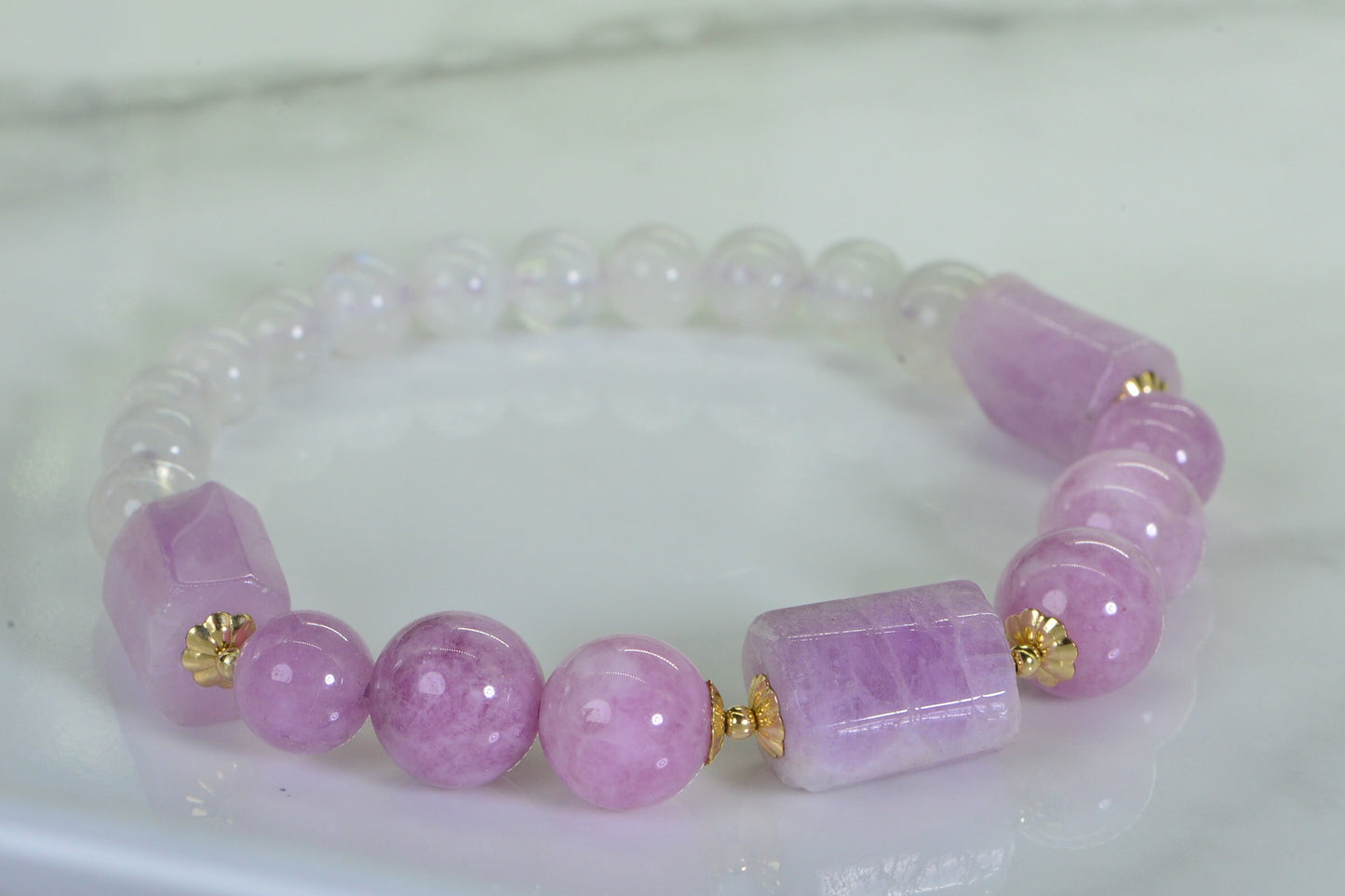 Kunzite Lavender Moonstone Bracelet: Gemstone Chakra Healing