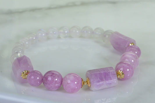 Kunzite Lavender Moonstone Bracelet: Gemstone Chakra Healing