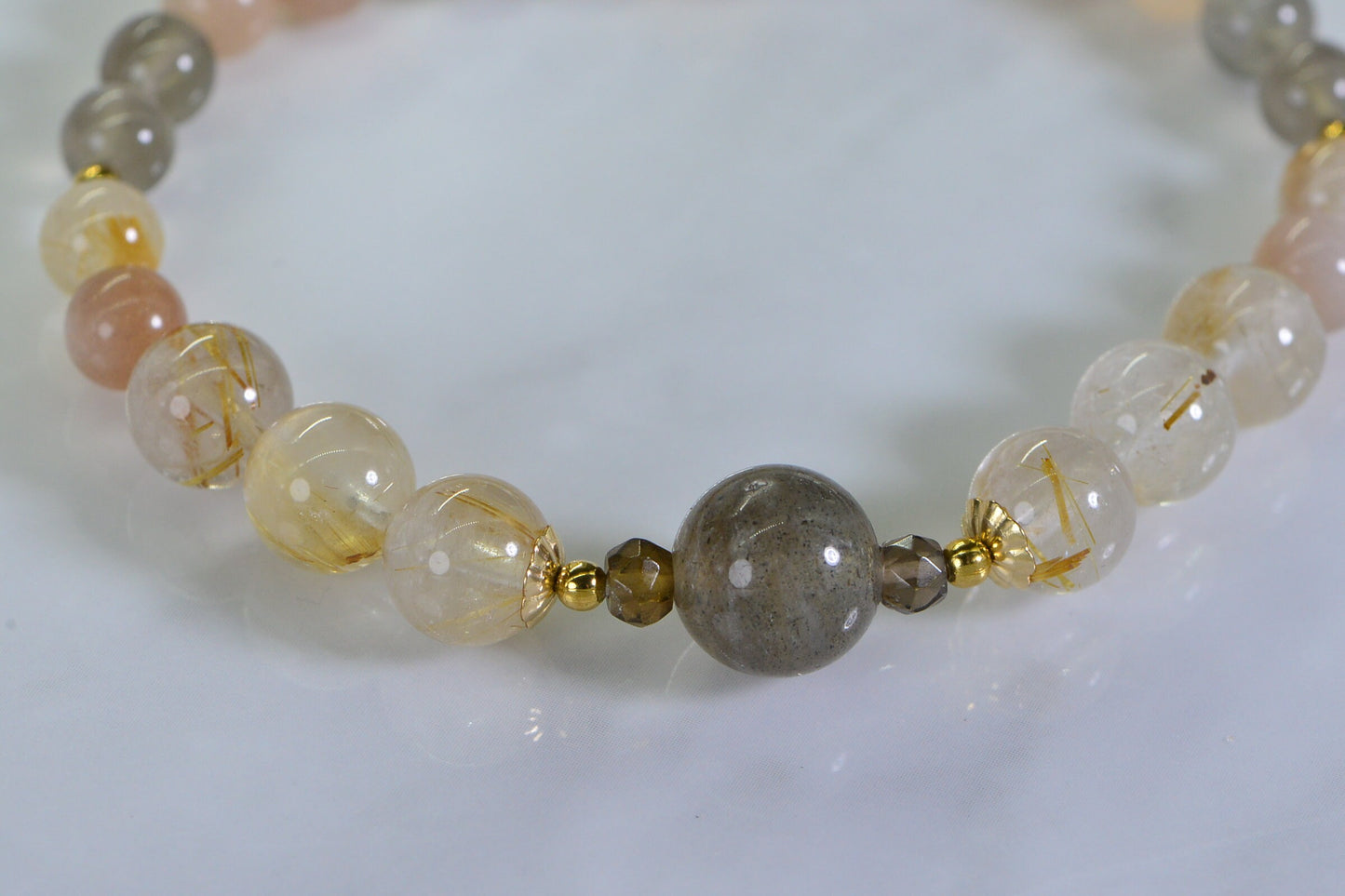 Natural Colorful Moonstone Labradorite Golden Rutile Quartz  Bracelet Crystal Healing Mix Gemstone Bracelet