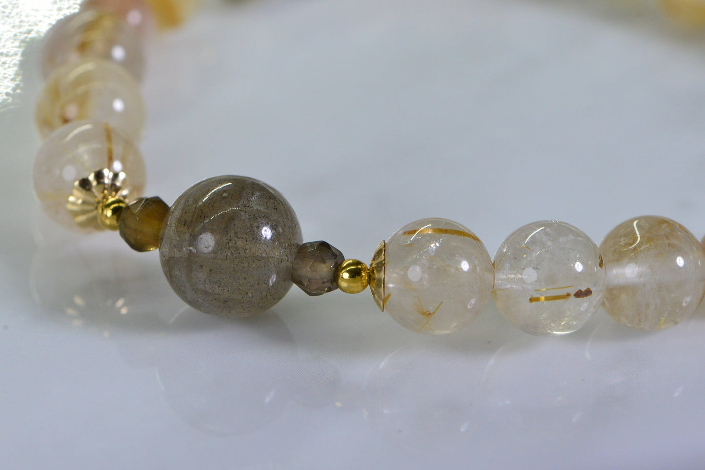 Natural Colorful Moonstone Labradorite Golden Rutile Quartz  Bracelet Crystal Healing Mix Gemstone Bracelet