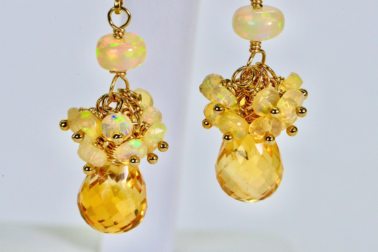 Ethiopian Opal & Citrine Earrings, 14k Gold Filled Handmade Jewelry