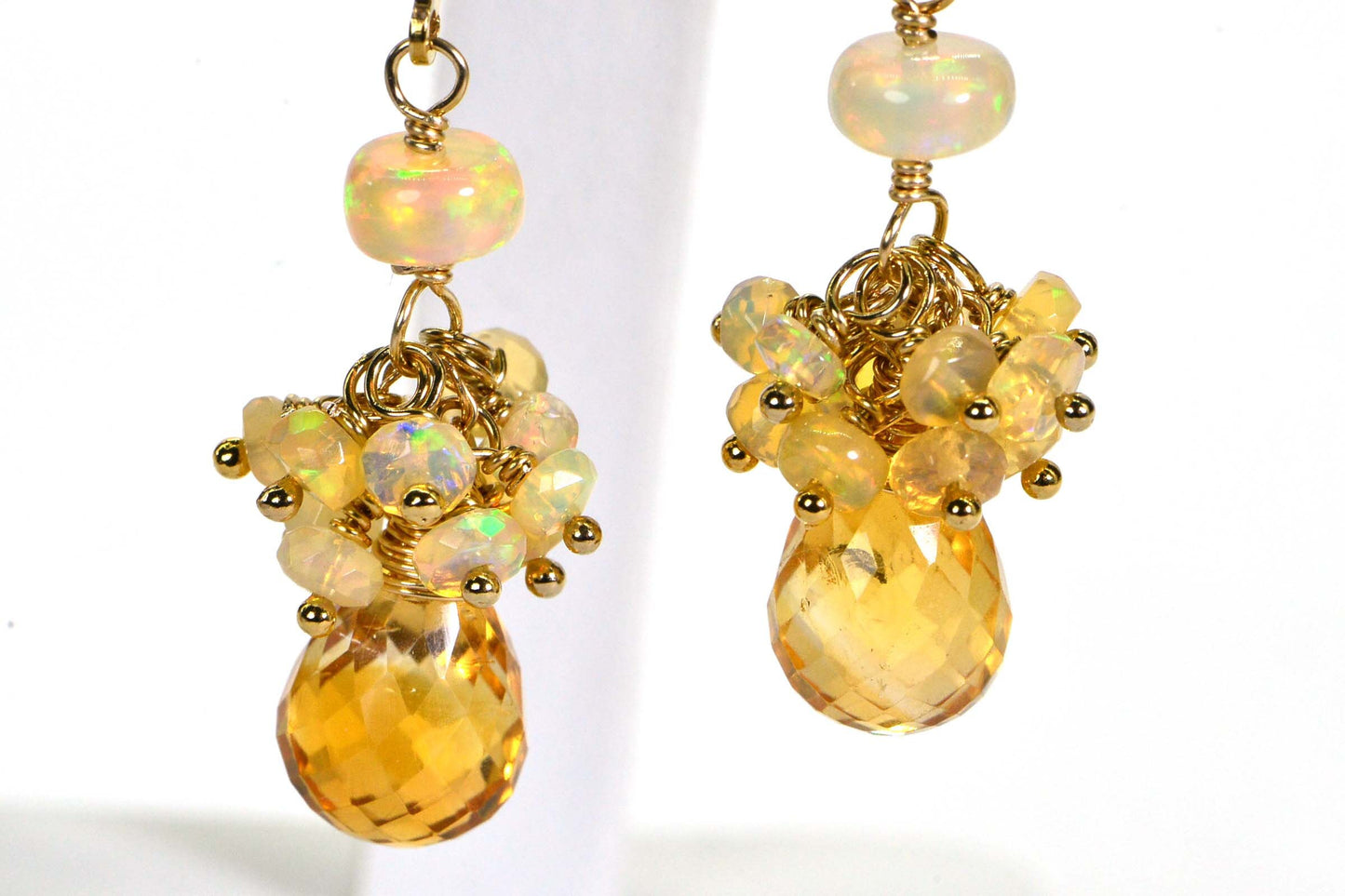 Ethiopian Opal & Citrine Earrings, 14k Gold Filled Handmade Jewelry