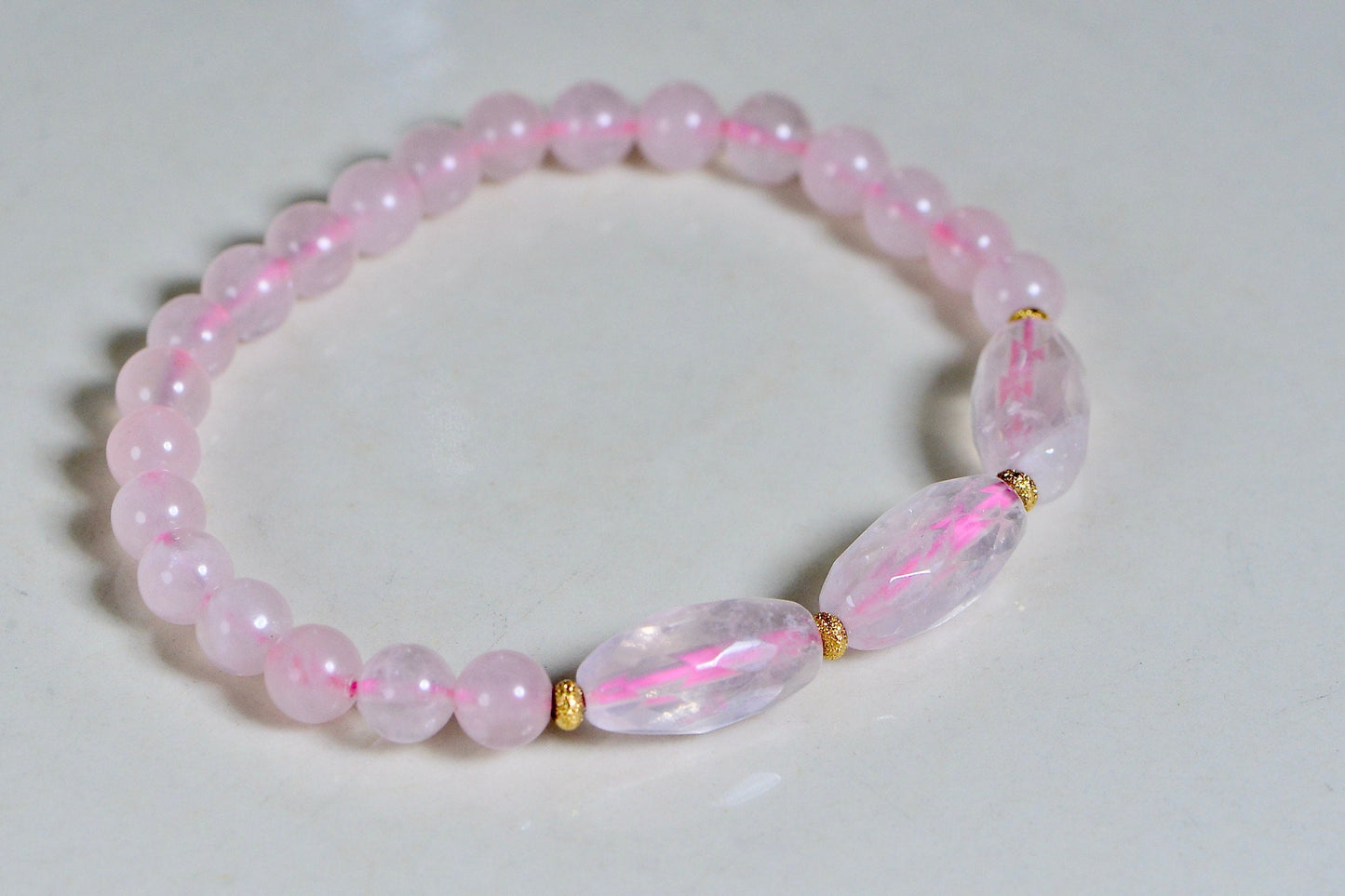Natural Rose Quartz Bracelet: 14K Yellow Gold Crystal Healing