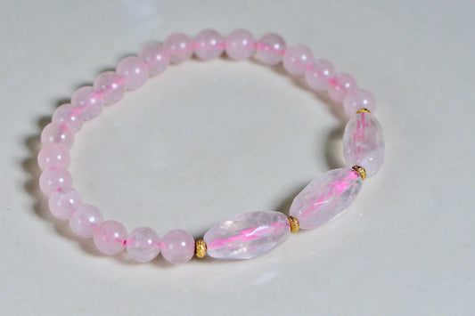 Natural Rose Quartz Bracelet: 14K Yellow Gold Crystal Healing