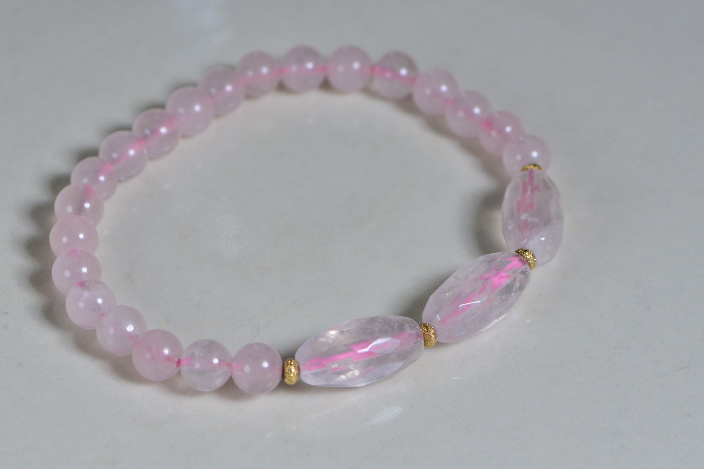 Natural Rose Quartz Bracelet: 14K Yellow Gold Crystal Healing