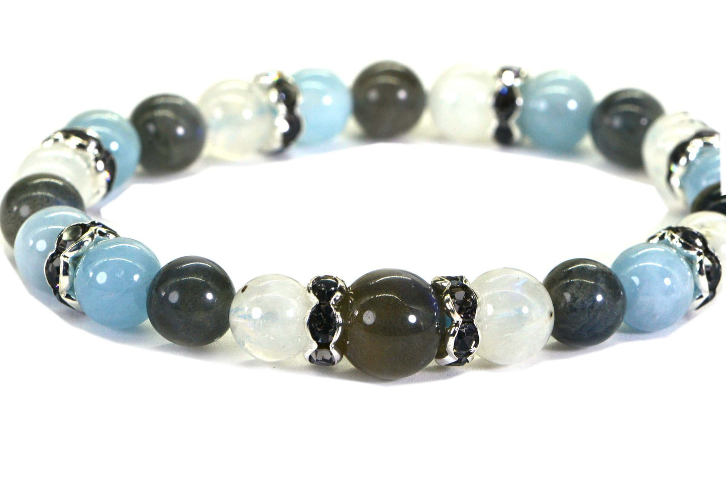 Moonstone Labradorite Bracelet: Natural Gemstone Stretch Bracelet
