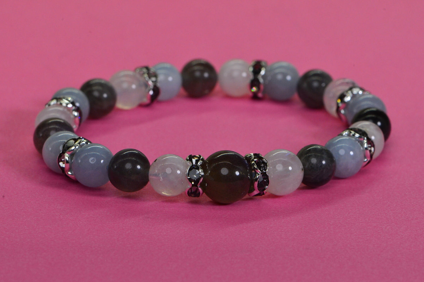 Moonstone Labradorite Bracelet: Natural Gemstone Stretch Bracelet