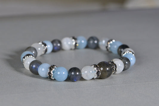 Moonstone Labradorite Bracelet: Natural Gemstone Stretch Bracelet