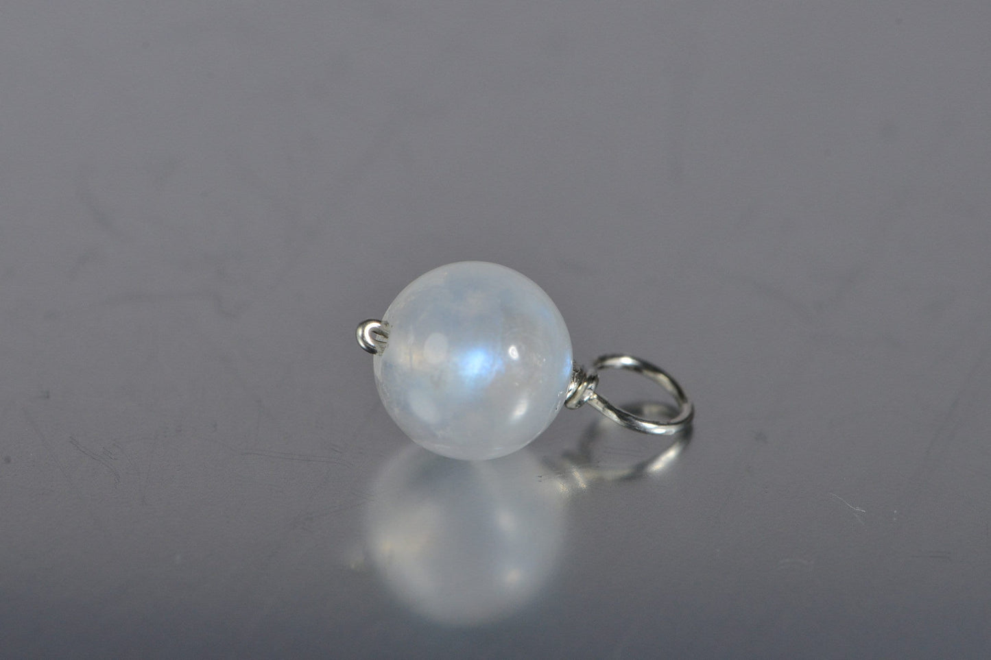 14K Gold Moonstone Bead Dangle, Rainbow Moonstone Charm (8mm)
