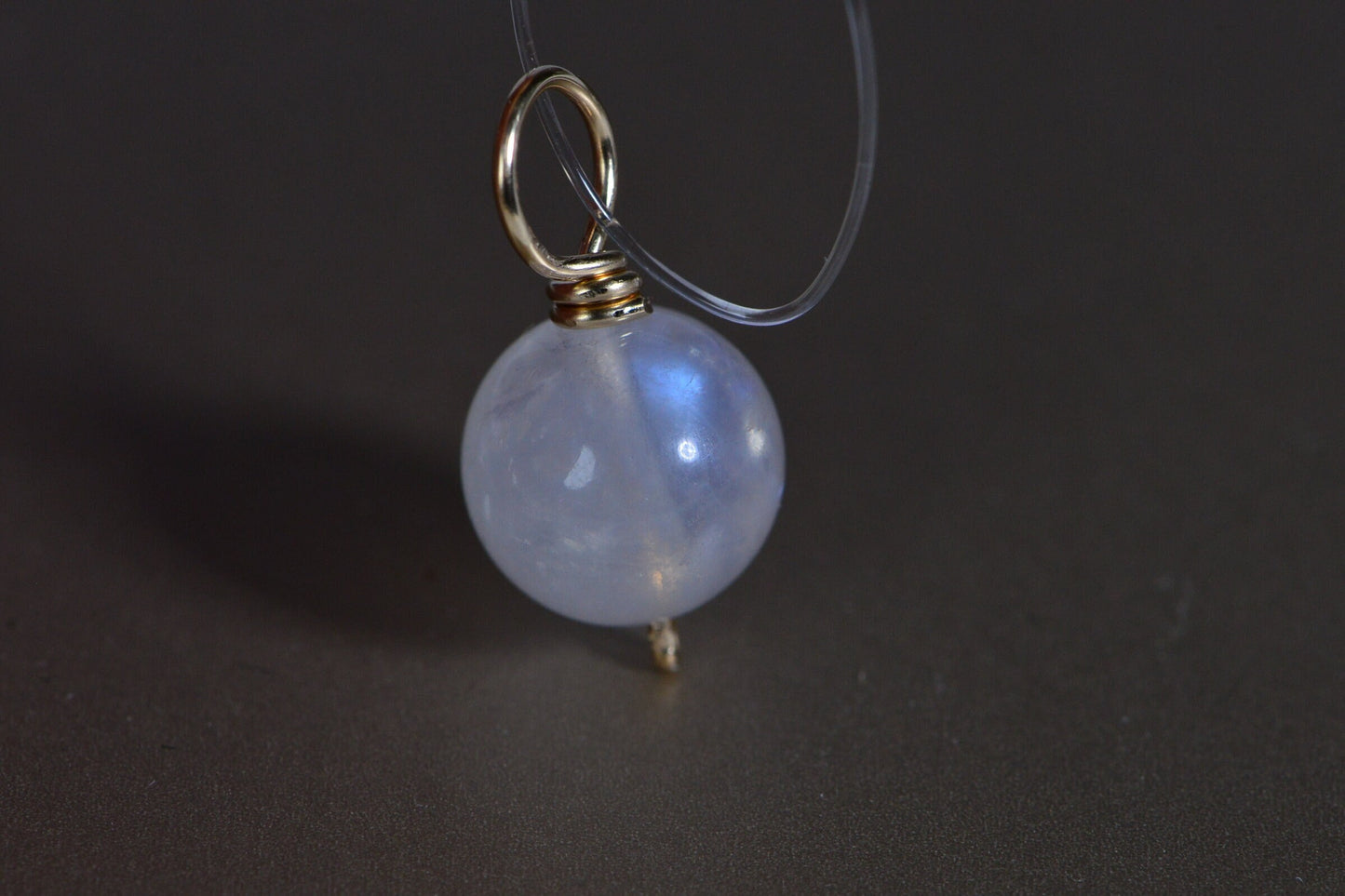 14K Gold Moonstone Bead Dangle, Rainbow Moonstone Charm (8mm)