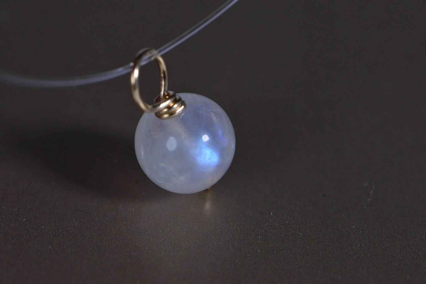 14K Gold Moonstone Bead Dangle, Rainbow Moonstone Charm (8mm)