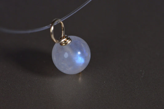 14K Gold Moonstone Bead Dangle, Rainbow Moonstone Charm (8mm)
