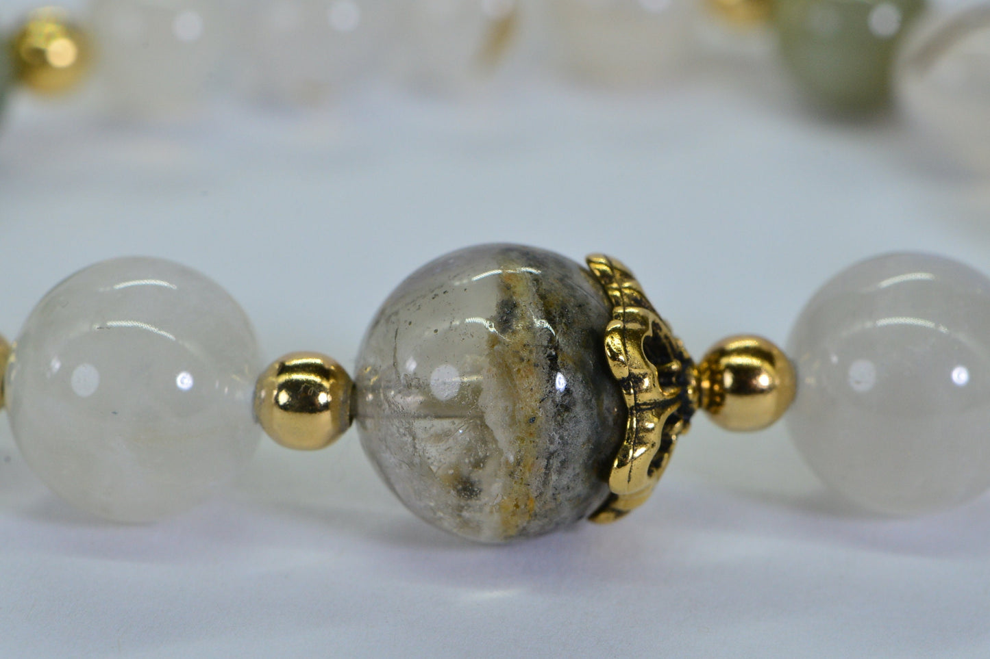 Phantom Quartz Moonstone Jade Bracelet: Chunky Gemstone Healing Crystal