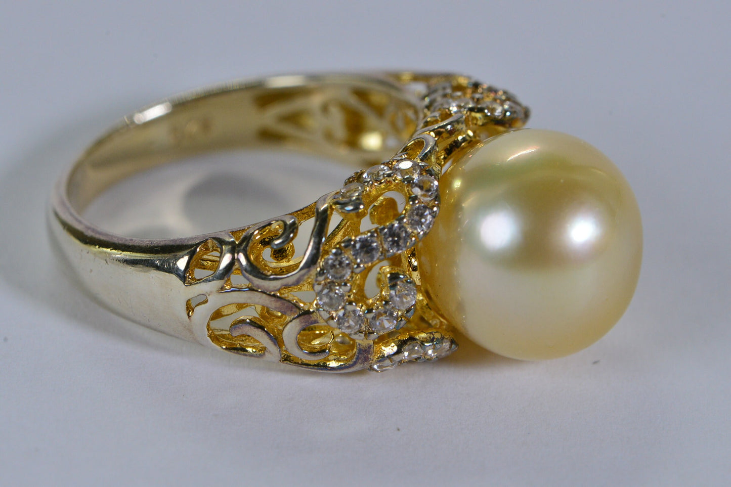 11mm South Sea Golden Pearl Ring: 14K Gold Over Sterling Silver