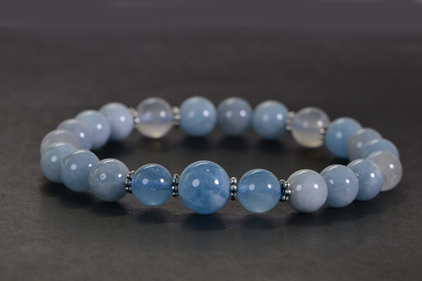 Aquamarine Moonstone Bracelet: 8mm Healing Crystal Gemstone