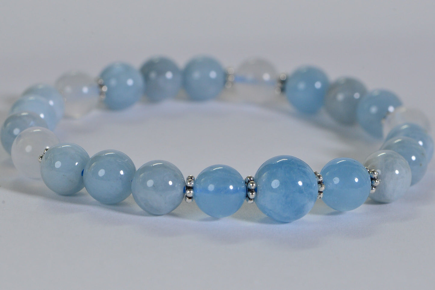 Aquamarine Moonstone Bracelet: 8mm Healing Crystal Gemstone