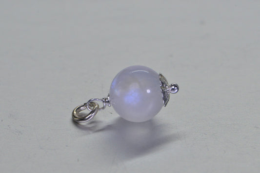 AAA Moonstone Charm: Sterling Silver Wire Wrapped 8mm Bead