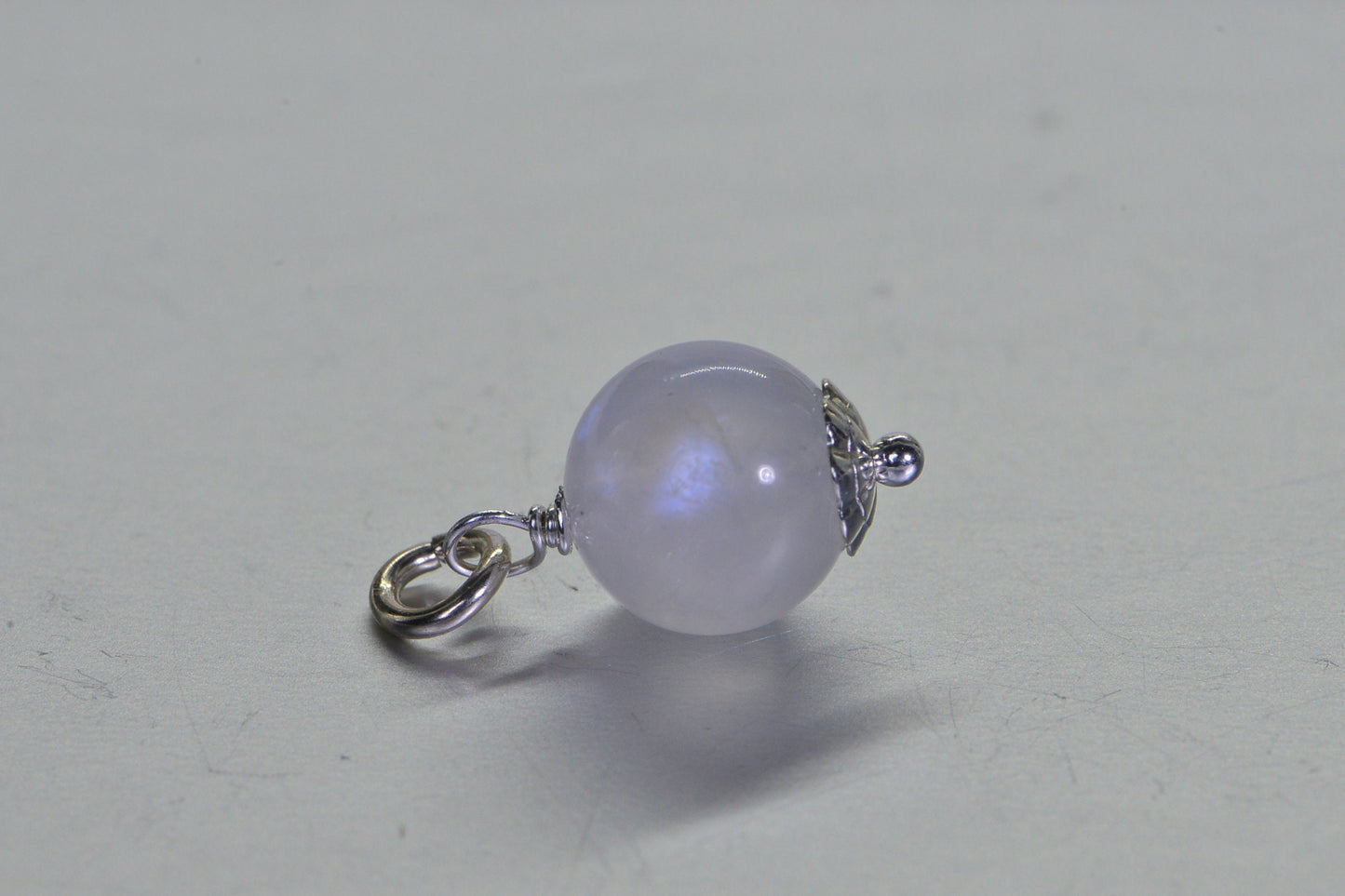 AAA Moonstone Charm: Sterling Silver Wire Wrapped 8mm Bead